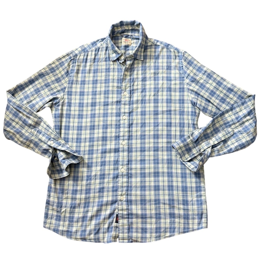 Faherty Brand Mens‎ Blue White Plaid Long Sleeve Button Down Shirt MWS2206 GG15